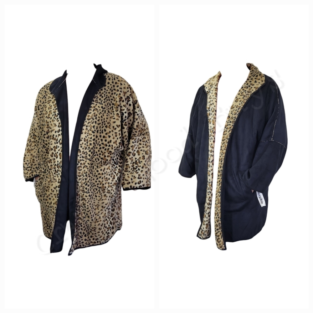 Newport News Reversible Cheetah Print/Black Suede Coat, 3X